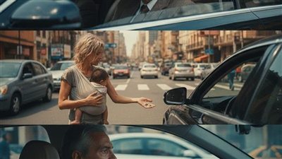 وقفتُ على الإشارة… فرأيتُ ابنتي تتسوّل وهي تحمل رضيعتها! سألتها عن البيت والسيارة… فكان ردّها صدمة غيّرت كل شيء!