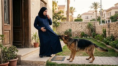 المراه الحامل والكلب